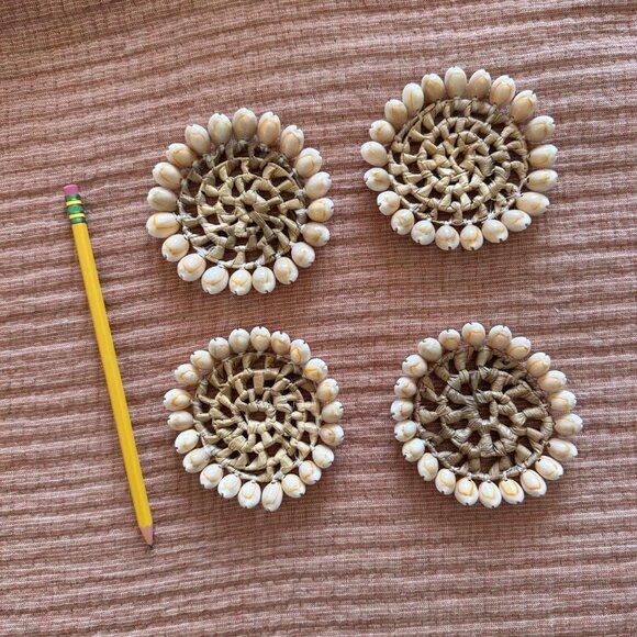 Cowrie Shell Drink Coasters Seashell Nautical Beach House Coconut Girl - Picture 2 of 6